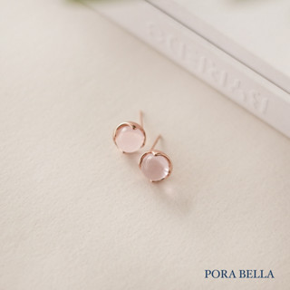 <Porabella>S999純銀粉晶耳環 粉色水晶招桃花好運 新款小眾設計 S999足銀穿洞式耳環 Earrings