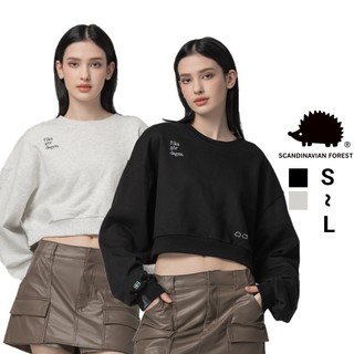 北歐小刺蝟-Fika Make a Day雙面磨毛純棉短版大學T 長袖 T恤 純棉t 素t tshirt 男T 女T A