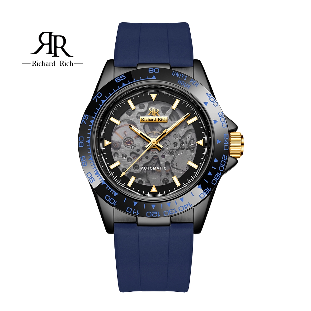 ⏰ACE⏰【Richard Rich】RR 海軍上將系列 湛藍縷空錶盤自動機械氟矽膠腕錶