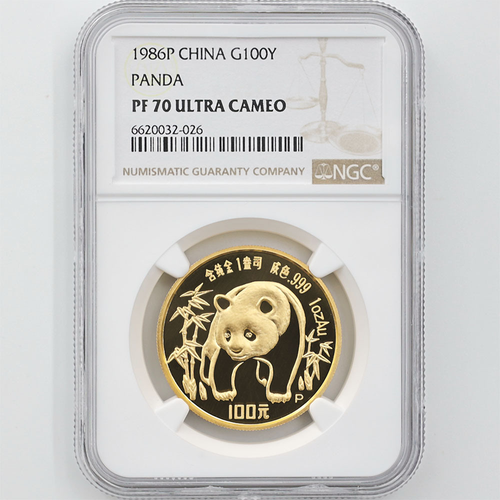 1986年 中國 熊貓 100元 1盎司 精製金幣 NGC PF 70 UC  最高鑑定 完全未使用品