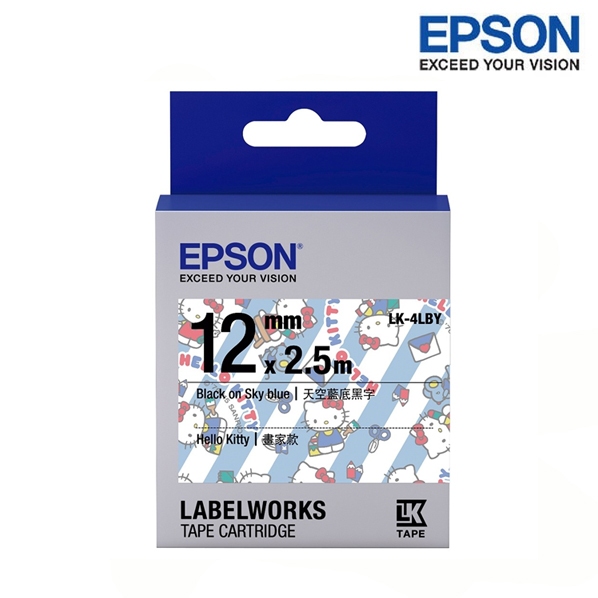 EPSON LK-4LBY 天空藍底黑字 畫家款 Kitty系列 (寬度12mm) 標籤貼紙 S654449