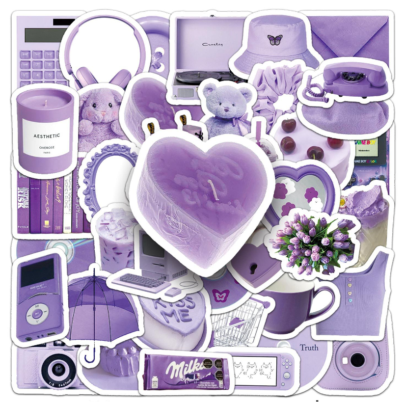 行李箱貼紙【紫色系】50張 防水貼紙 紫色塗鴉 紫色風格 PVC 冰箱貼 筆電貼紙 貼紙 手機貼紙 安全帽貼紙 冰箱貼
