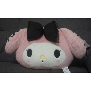 正版﹝Sanrio﹞授權※Kuromi庫洛米&美樂蒂※【美樂蒂折耳毛立體頭型造型】絨毛抱枕(宴會款)