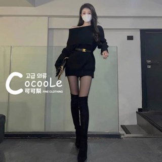 可可梨🇰🇷韓版慵懶下身失蹤露肩針織毛衣(送腰帶) 冬天毛衣 長版毛衣 露肩毛衣 一字領毛衣 韓版毛衣 露肩上衣 冬季毛衣