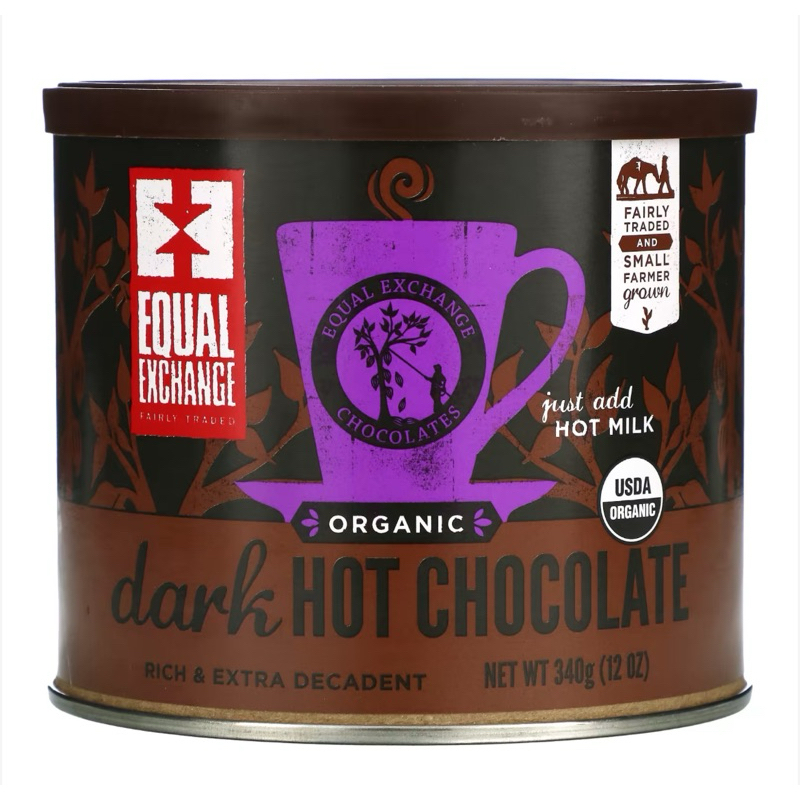 快速出貨 加拿大 公平貿易 微甜 可可粉 有機熱黑巧克力粉 巧克力 12盎司（340克）