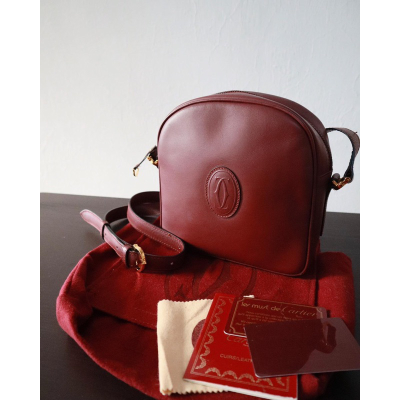 Cartier 卡地亞真皮皮革肩背包 Vintage Burgundy Leather Shoulder Bag