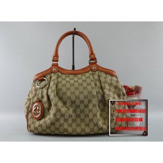 優買二手精品名牌店 GUCCI 211944 橘色 牛皮 緹花布 拉鍊 肩背包 側背包 手提包 SUKEY