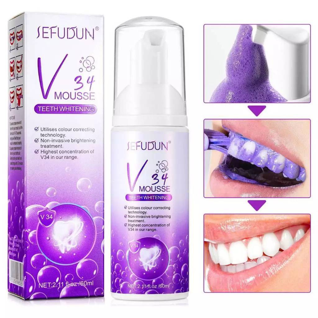 【現貨】SEFUDUN - V34 紫色矯色去黃美白慕斯 護理牙膏 清新口臭潔白牙膏 全亮