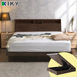 【KIKY】巴清床頭箱搭配氣動式收納掀床 二件組 台灣製造｜✧單人、雙人、雙人加大✧ 附插座收納型床頭 掀床組