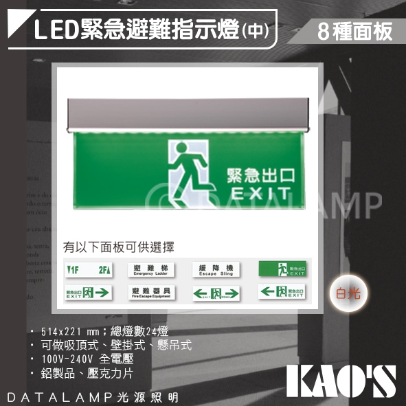 【阿倫旗艦店】(SAKDS02)KAO'S 緊急避難指示燈(中) 台灣製造 鋁製品+壓克力 消防署認證