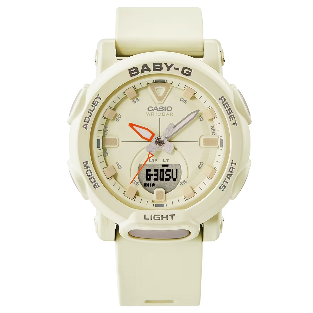 CASIO 卡西歐 BABY-G 戶外時尚休閒大圓雙顯錶-棉米色 BGA-310-7A 防水100米