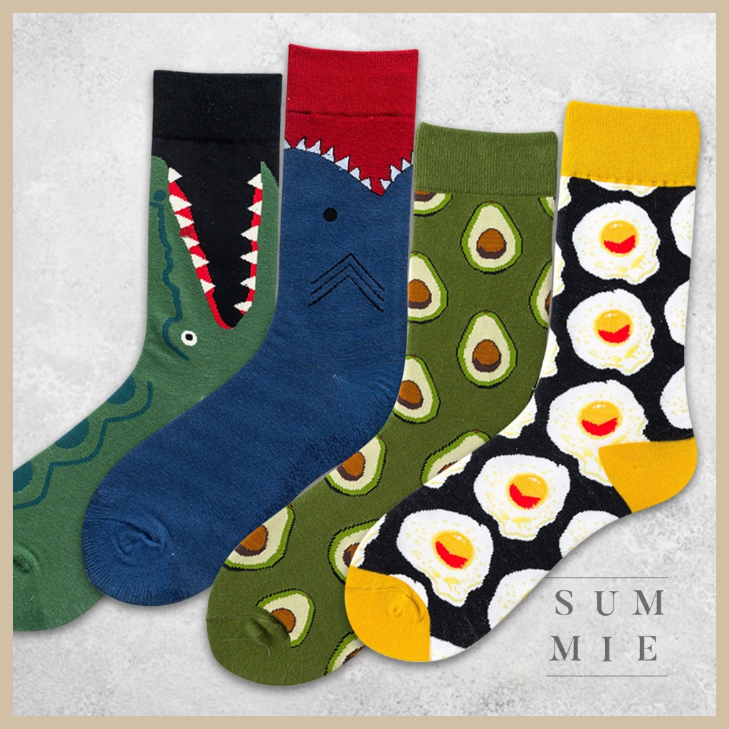 『長襪』鱷魚 鯊魚 荷包蛋 酪梨 中筒襪 襪子 歐美 美式 潮流 流行 滿版