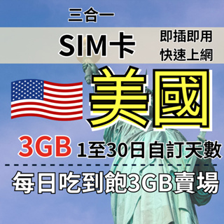 3GB 1至30日自訂天數 吃到飽美國上網 美國SIM卡 美國上網卡 美國上網 美國旅遊上網卡 上網SIM卡