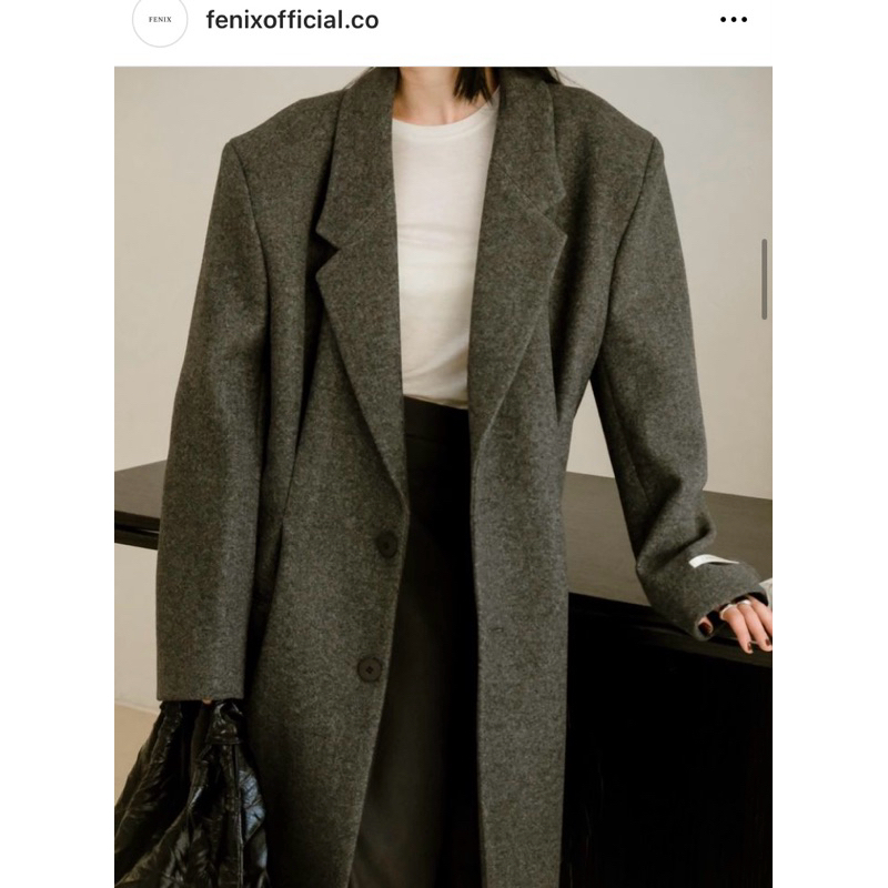 FENIX韓國選品-超值細緻打褶西裝大衣黑色-男大衣女大衣版型修飾腰身