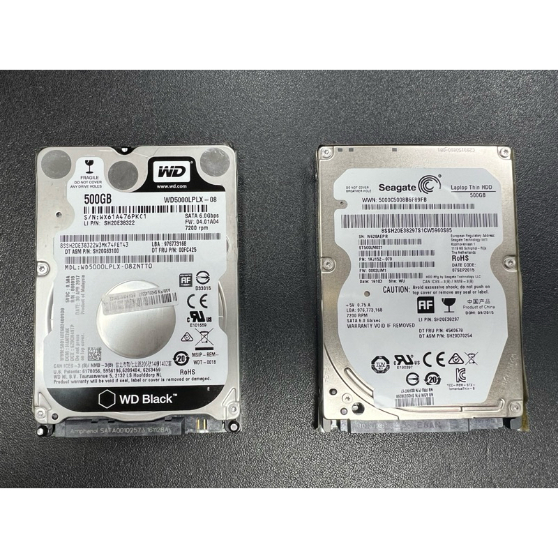 筆電硬碟 2.5吋 SATA 500G HDD/ 7mm / 7200轉,Lenovo拆機硬碟 WD黑標 Seagate