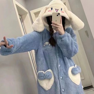 冬季睡袍 草莓熊睡袍 珊瑚絨睡袍女 秋冬季網紅卡通可愛家居服套裝 長袖中長款浴袍 睡衣女 加厚加絨 法蘭絨睡袍 學生睡衣