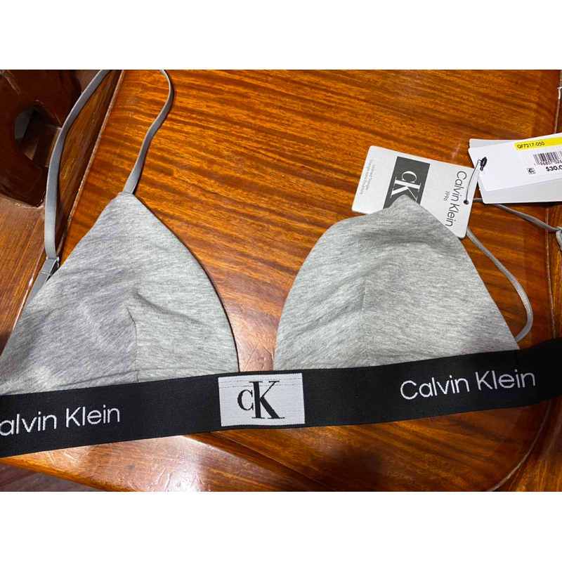 Calvin Klein CK One animal print unlined triangle bralette in grey