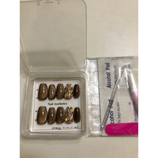 手工穿戴甲 貓眼美甲成品 可拆卸指甲貼片魔盒復古棕色