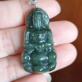 玉貴人…天然觀世音深綠翡翠玉墜項鍊，特價