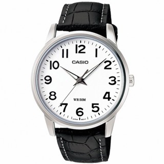 【CASIO】卡西歐 簡潔俐落真皮錶帶紳士錶-數字白麵 MTP-1303L-7B 臺灣卡西歐保固一年