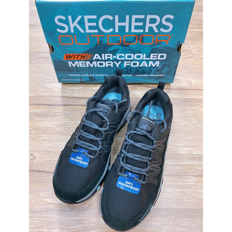 SKECHERS-180003BKBL 現貨 綁帶 越野 運動 慢跑 休閒 健走 工作 登山 止滑 耐磨 防水 記憶鞋墊