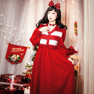 聖誕洋裝 針織毛衣洋裝 秋冬洋裝 長袖洋裝 紅色連衣裙
