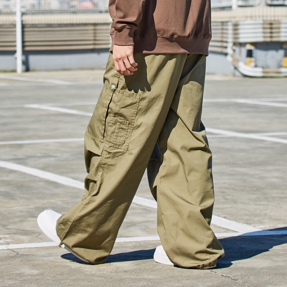 LAKING-簡約工裝寬鬆斜紋布長褲