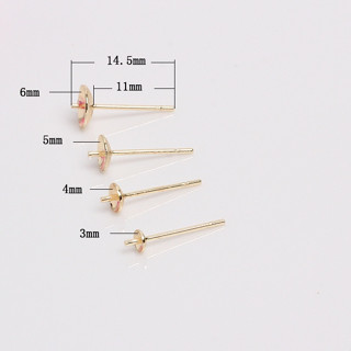 HC-1108【 100pcs/包】 14K包金保色耳針珍珠碗針 天然水晶珠針 託空託耳釘 耳飾 DIY飾品配件