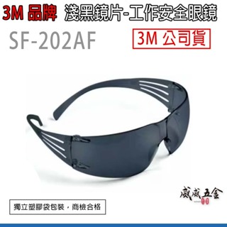 3M SF-202AF｜3M 淺黑色超輕量遮光型安全眼鏡 護目鏡 現代輕時尚工作眼鏡 輕型眼鏡｜台灣公司貨【威威五金】