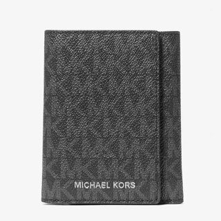 MICHAEL KORS 經典滿版老花三折短夾 皮夾 防刮PVC 男夾 錢包 M65111 黑色MK(現貨)