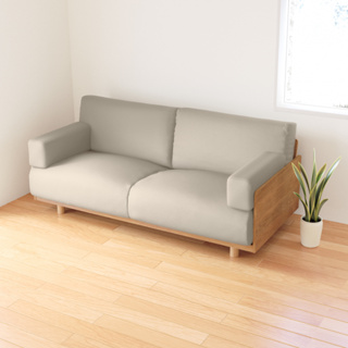 日系MUJI無印良品極簡木製沙發本體+水洗棉帆布沙發套+沙發腳/2人座/160×90/米色/二手八成新/特$14800