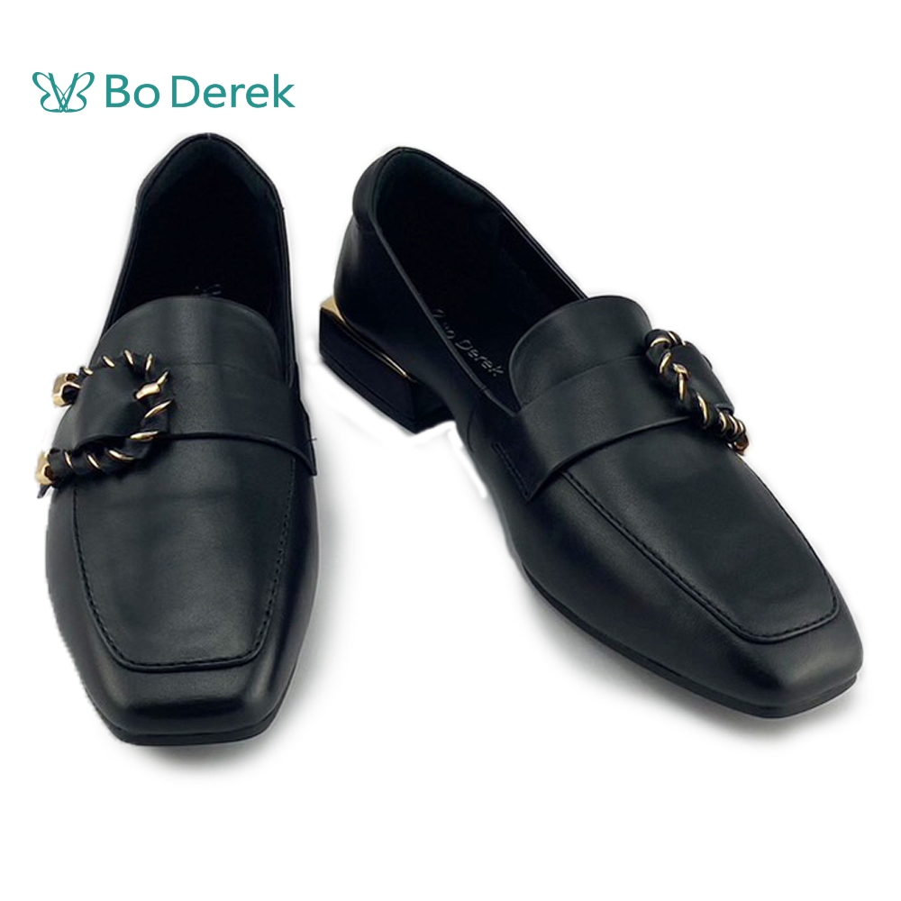 Bo Derek 經典牛皮編織卡扣樂福鞋-黑色