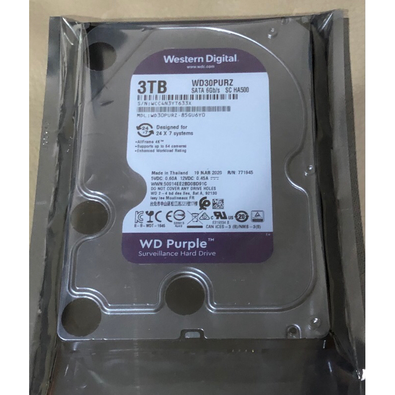 靜電袋未拆 3t 紫標 Wd30purz 監控碟 監視器 硬碟 三重自取1380元 桌機可非1t/2t/4t/6t
