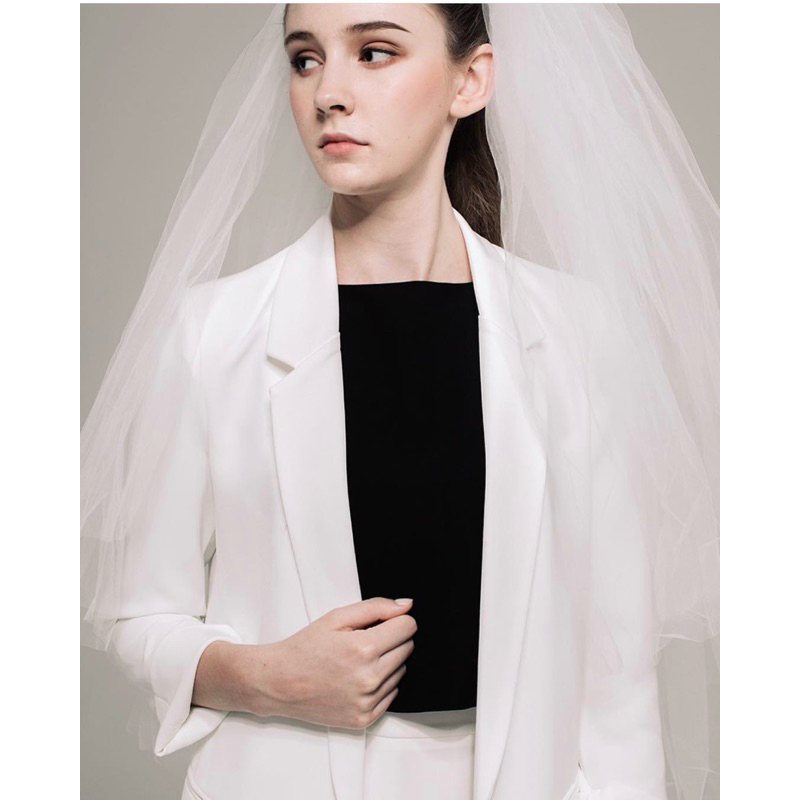 Caspia lili 白色西裝外套 Terri 珍珠釦 s號 自助婚紗 輕婚紗 全新附盒