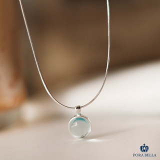 <Porabella>925純銀海藍寶月光石項鍊 淡藍琉璃水晶項鍊 橢圓吊墜 鎖骨鏈 招桃花項鍊 Necklace