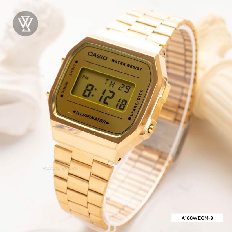 【CASIO】CASIO 卡西歐 簡約電子錶 方型 鋼帶 (復古造型) (金) A168WEGM-9DF