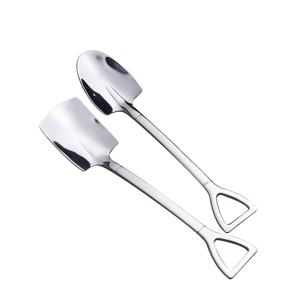 不銹鋼造型湯匙 鐵鍬叉子 攪拌棒 鐵鍬勺子 點心叉子 咖啡點心 造型鏟子