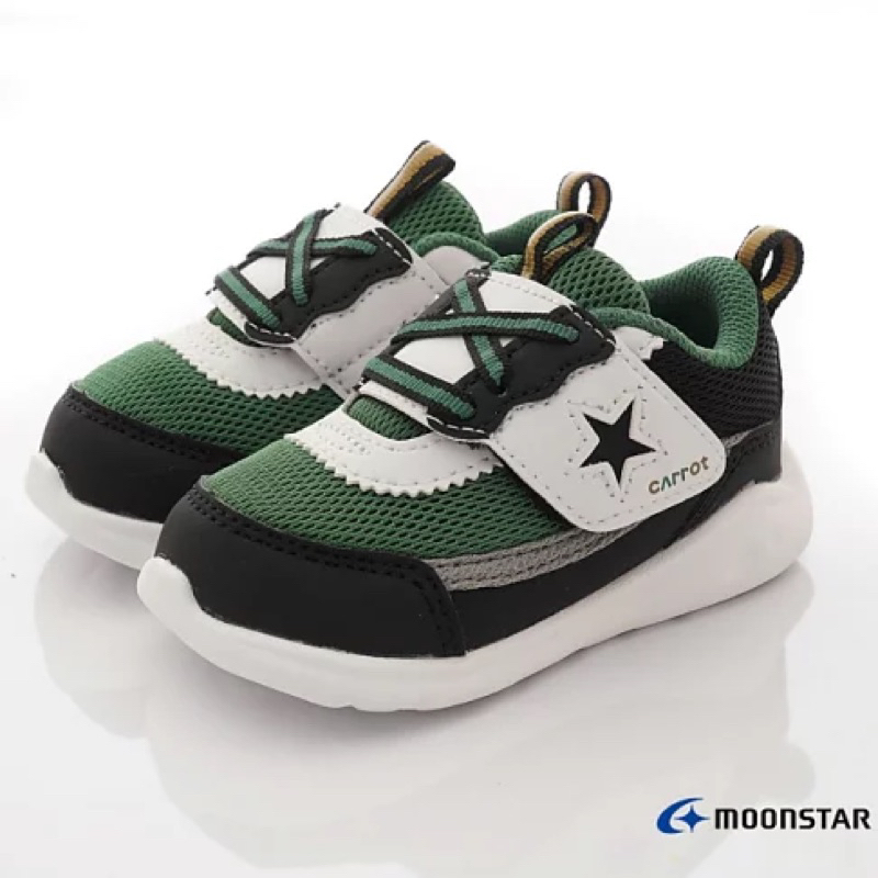 日本月星Moonstar機能童鞋-Carrot可機洗系列寬楦玩耍速乾鞋款1387黑綠(