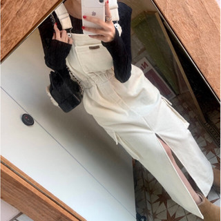Winni Shop✈️正韓 前開叉燈芯絨吊帶裙 吊帶裙 吊帶長裙 燈芯絨長裙 背心裙 背心洋裝 吊帶洋裝 燈芯絨洋