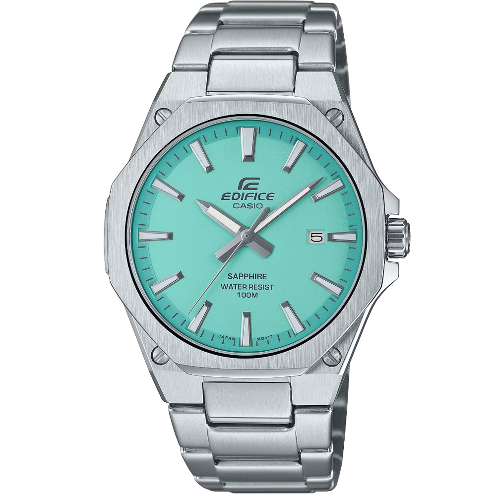 【CASIO】卡西歐 EDIFICE藍寶石石英鋼帶錶-TIFFANY色 EFR-S108D-2B 台灣卡西歐保固一年
