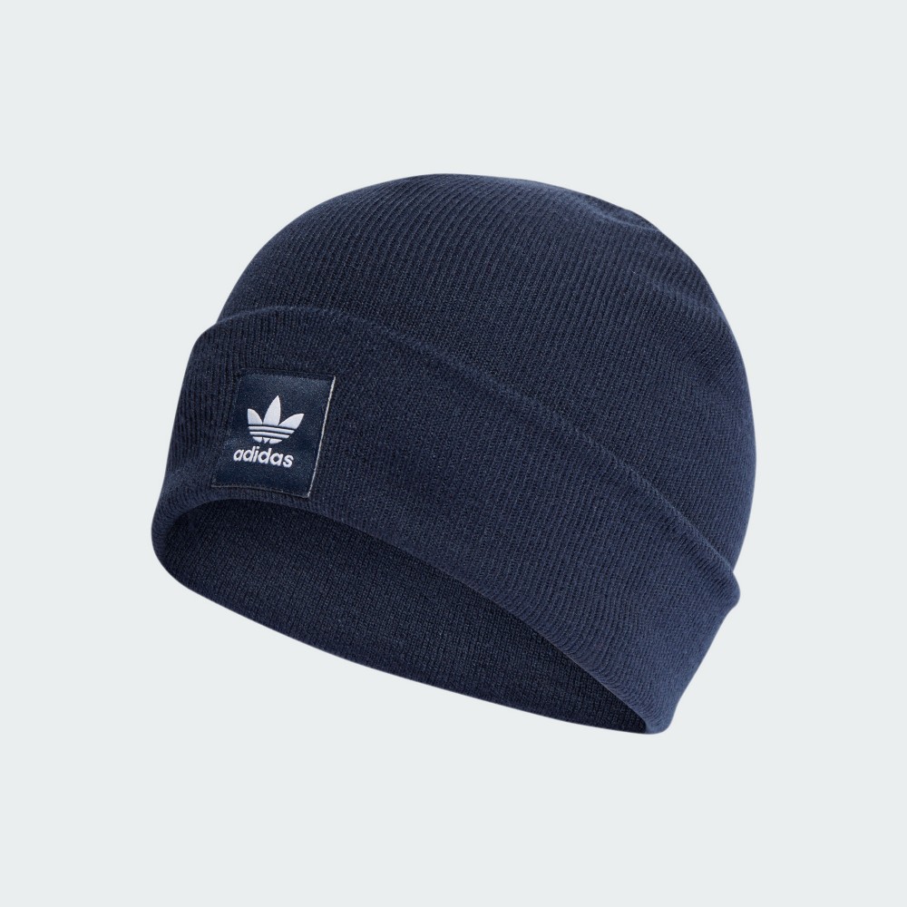愛迪達三葉草深藍色毛帽 保暖帽子 反折帽 IL4878