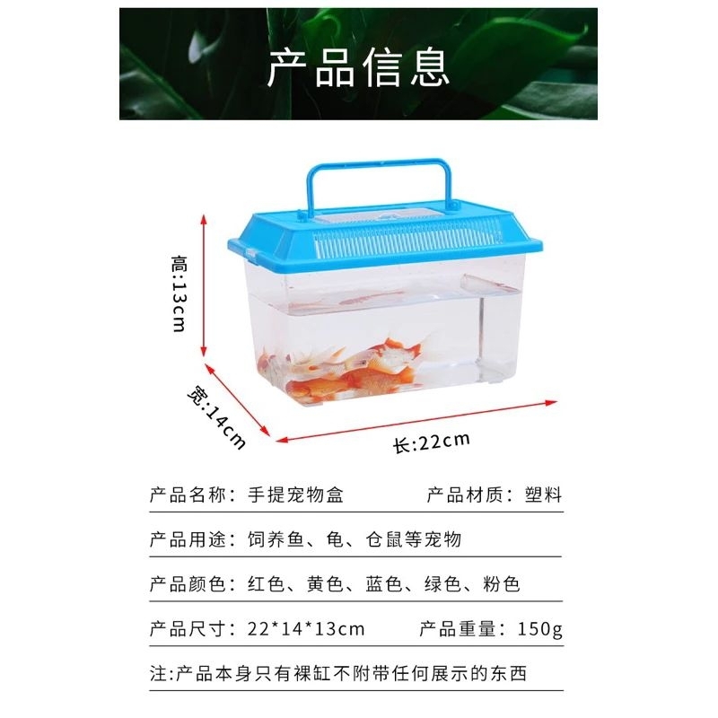 小金 手提魚缸鳥龜缸大號 (速出貨) 塑料透明魚缸手提魚盒烏鎚盒寵物盒倉 鼠盒