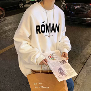 大學T男 ROMAN 字母印花 秋冬新款 圓領衛衣 INS潮牌 無帽衛衣 套頭上衣 內刷毛 大碼上衣 長袖大學T