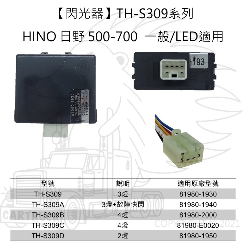 【閃光器】【TH-S309 309A 309B 309C 309D】【HINO 福將500 大將700 04後】插頭線