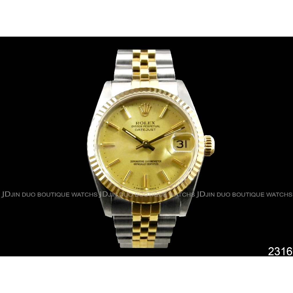 金鐸精品~2316 ROLEX 勞力士 68273 DATEJUST 蠔式日誌型金面半金中型31mm自動上鍊女用腕錶