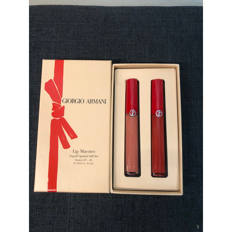 GIORGIO ARMANI 亞曼尼 奢華絲絨訂製唇萃 兩入禮盒組 #107—415 （兩支均正裝）