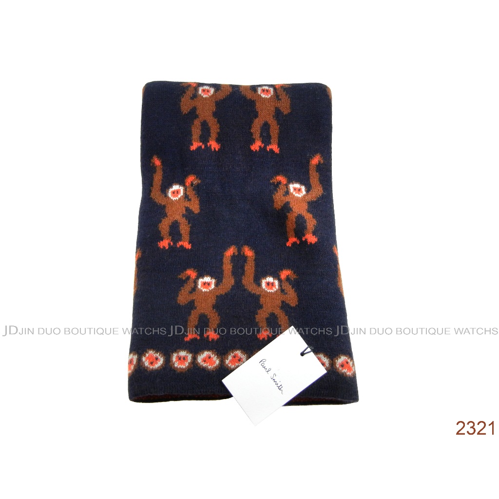 金鐸精品~2321 PAUL SMITH PS保羅·史密斯 深藍色美麗諾羊毛猴子織紋披肩圍巾 全新品