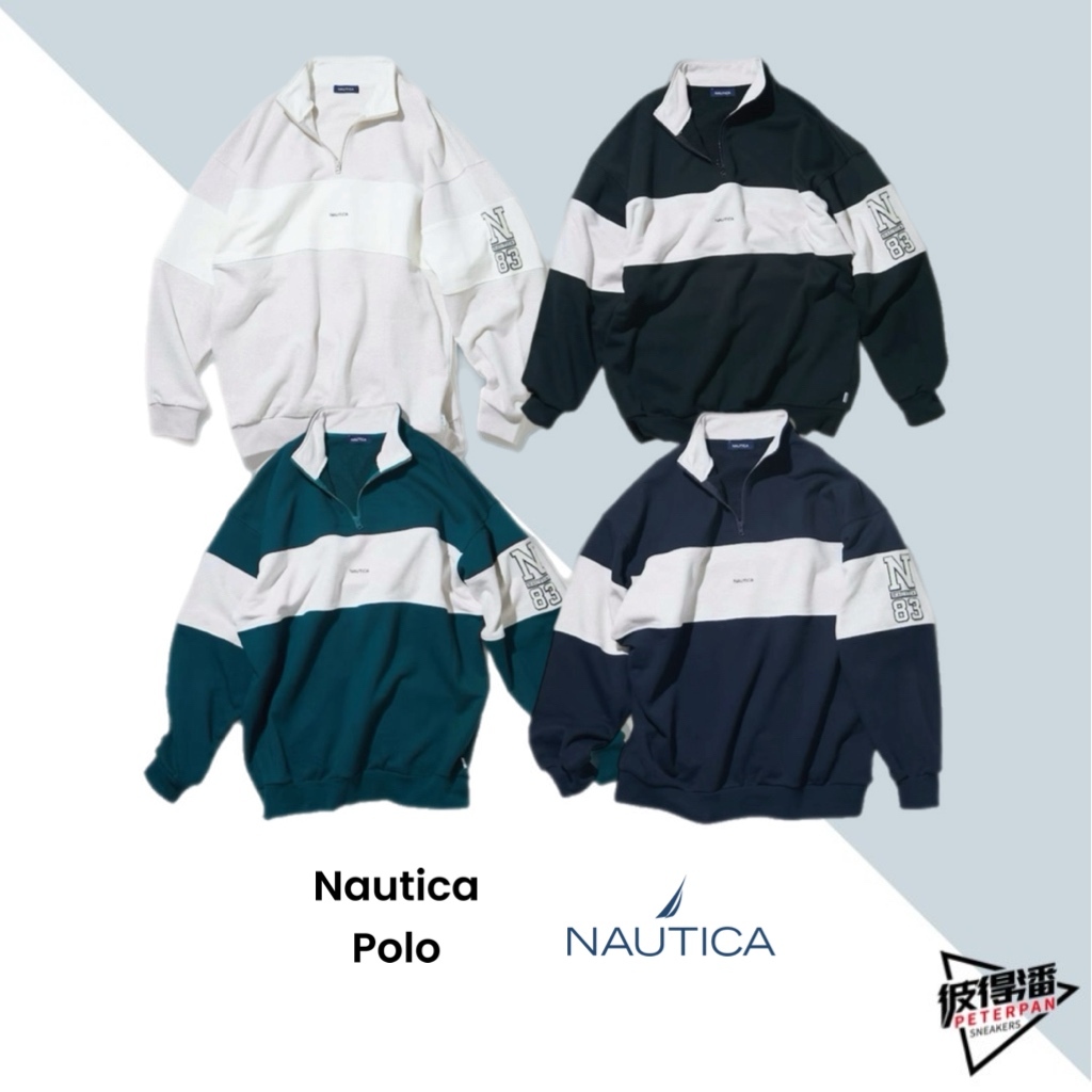 NAUTICA 1983. POLO 半拉鍊 長袖 小LOGO 左臂83 四色 灰白/炭灰/綠色/藏青 預購【彼得潘】