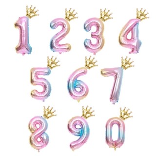 漸變數字&皇冠氣球 I 32吋 鋁膜氣球數字鋁箔氣球 生日週年慶典裝飾 兒童生日佈置裝飾 派對裝飾 現貨 生日佈置