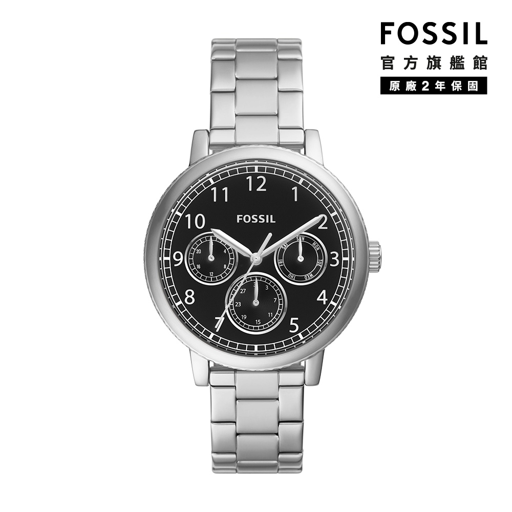 【FOSSIL 官方旗艦館】Airlift 三眼計時簡約手錶 銀色不鏽鋼鍊帶 42MM BQ2629